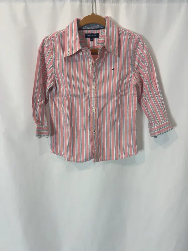 TOMMY HILFIGUER. Camisa rayas logo. T 9-12 meses