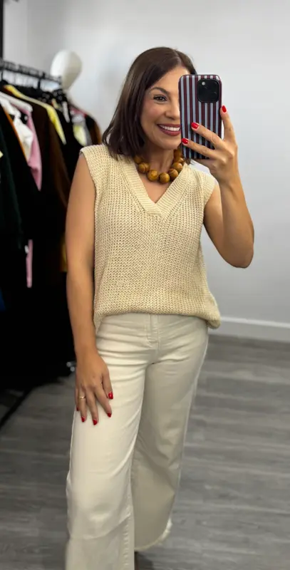 Top de punto beige