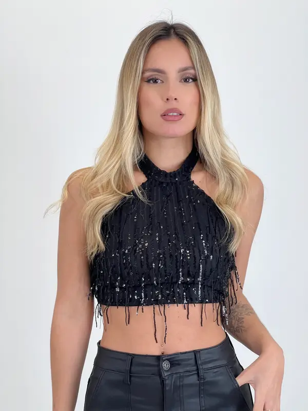 Top halter lentejuelas
