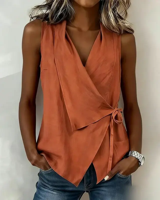 Top Mujer Asimétrico sin Mangas – Estilo Envolvente Ligero de Verano
