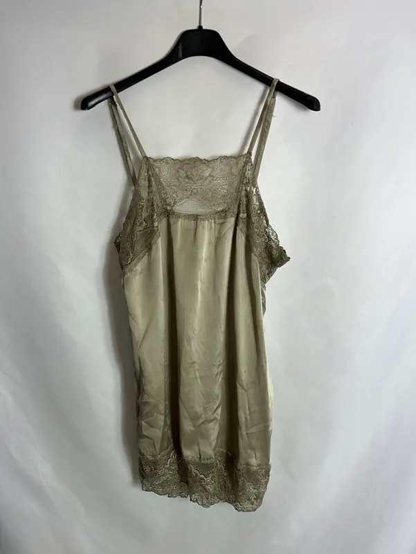 TWIN-SET. Top seda verde claro encaje. T M