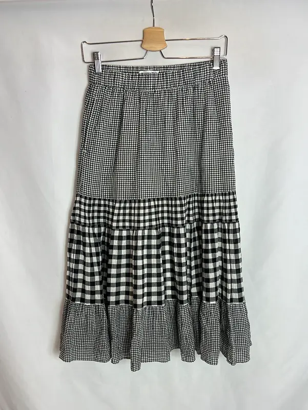 UNIQLO. Falda midi cuadros volante. T S