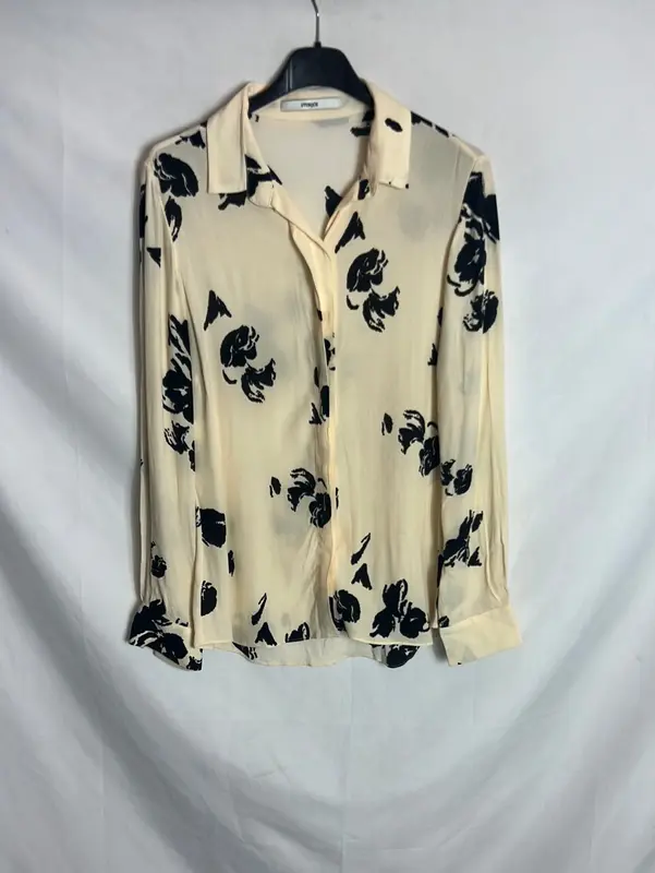 UTERQÜE. Blusa beige flores negras. T M