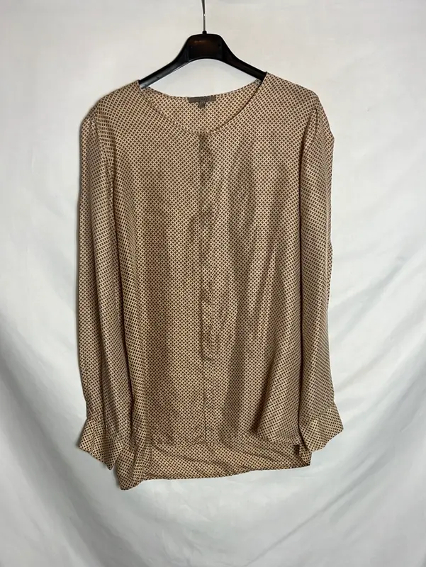 UTERQÜE. Blusa seda beige estampada. T M