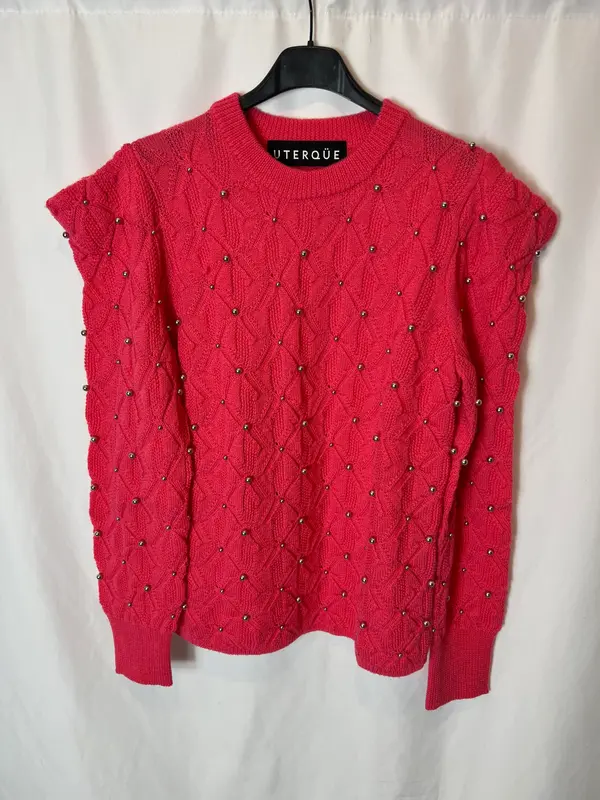 UTERQÜE. Jersey rosa perlas plateadas T.s