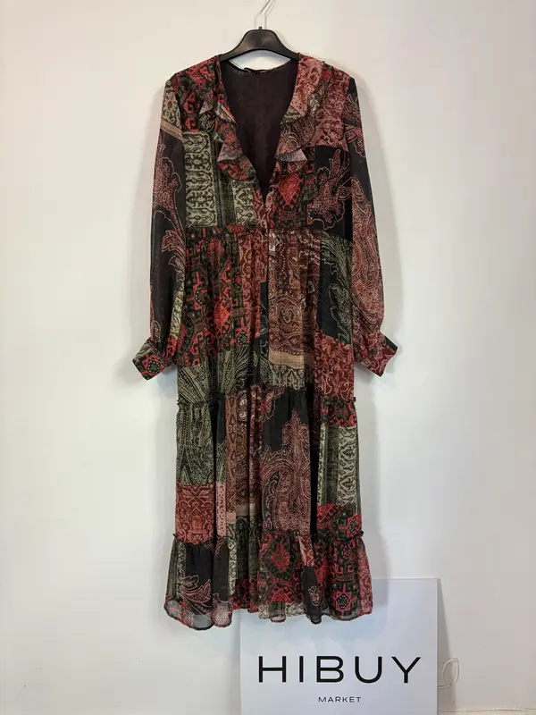 UTERQÜE. Vestido largo multi estampado. T XS