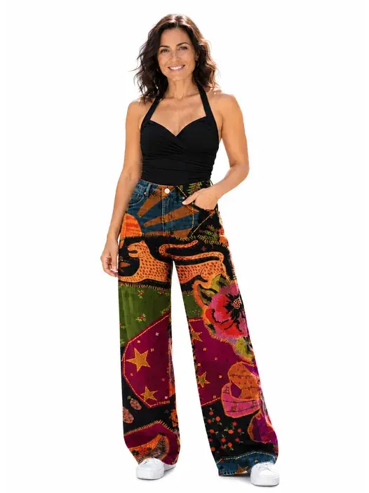 Uxía | Pantalón Boho Estampado en Rojo