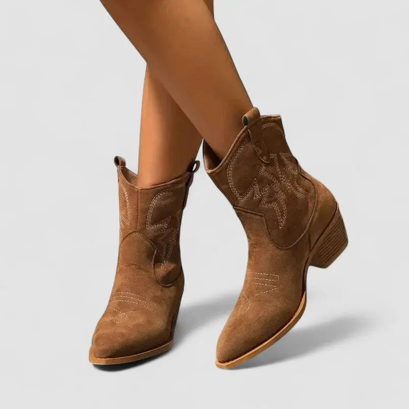Valeria | Embroidered Western Ankle Boots