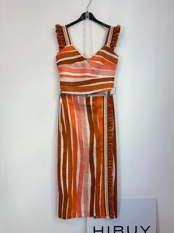 VANDERWILDE. Conjunto top y falda flecos