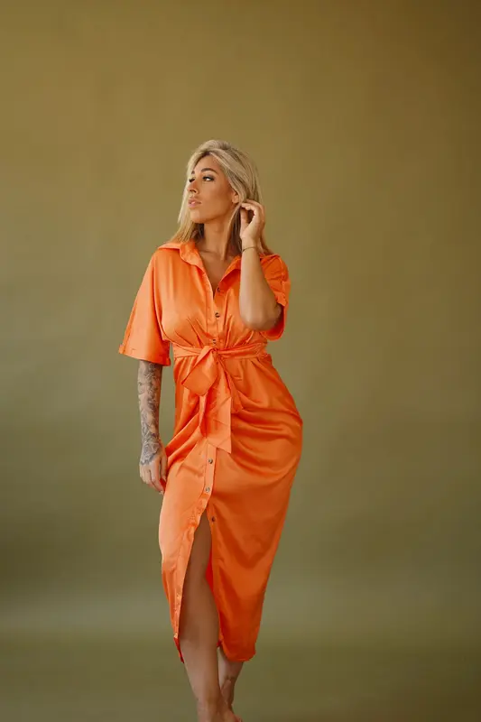 Vestido camisero naranja