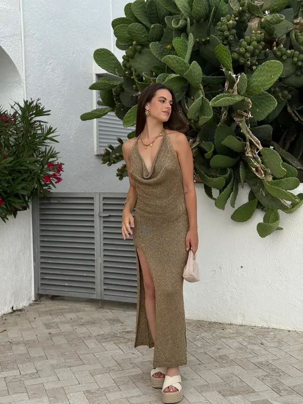 Vestido cascada lurex
