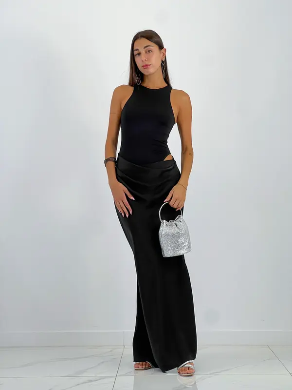 Vestido combinado raso Ania