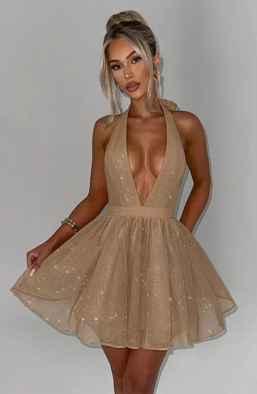 VESTIDO CORTO PIPPA - DORADO CON BRILLOS