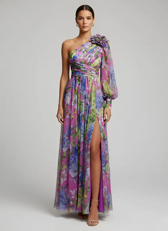 Vestido Daniela™ - Sofisticado, Floral y Asimétrico de Impacto