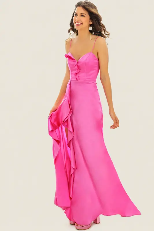 Vestido De Fiesta de Seda Fuchsia