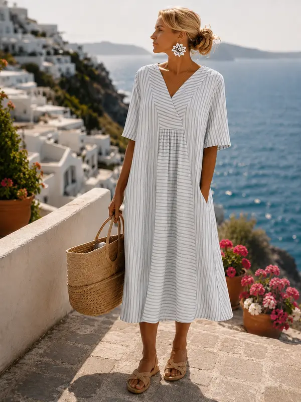 Vestido Elisa™ | Midi de rayas cómodo y elegante