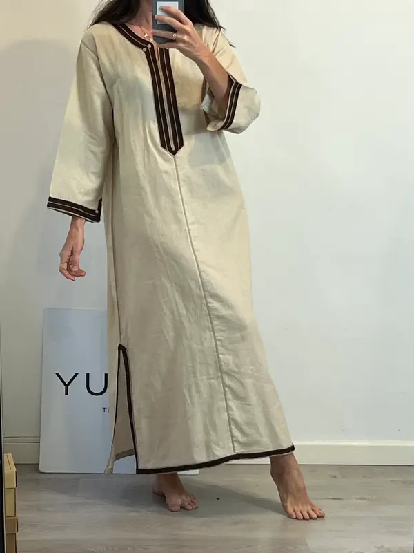 Vestido kaftán beige mezcla
