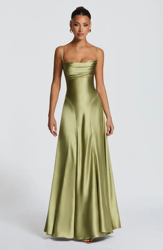 VESTIDO LARGO ADELINA - OLIVA CLARO