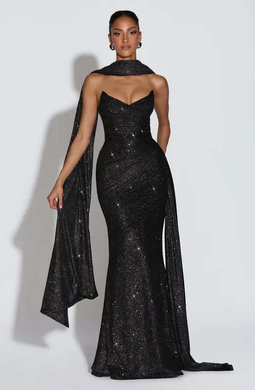 VESTIDO LARGO ASHIKA - NEGRO BRILLANTE