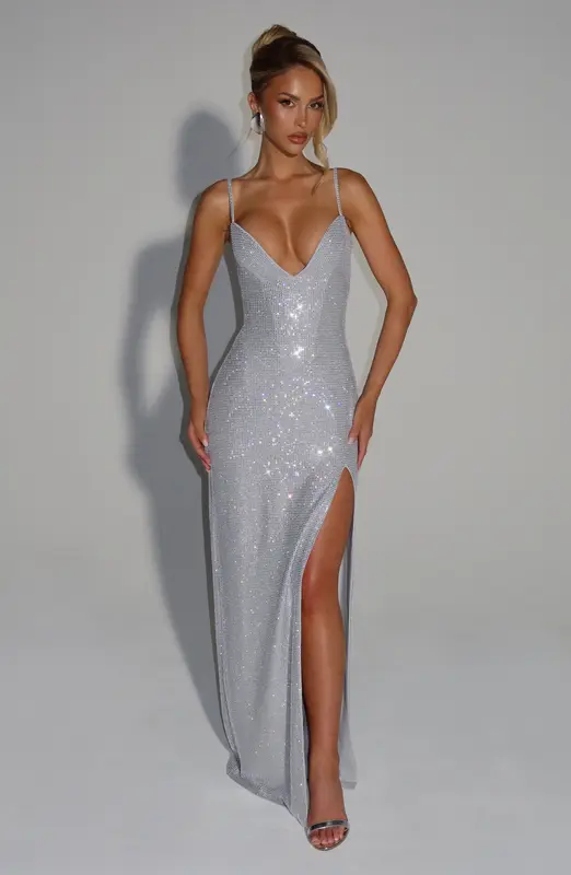 VESTIDO LARGO ASHTON - PLATEADO