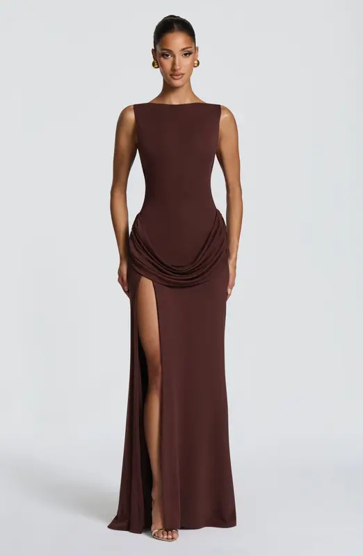 VESTIDO LARGO BRUNA - MARRÓN CIRUELA