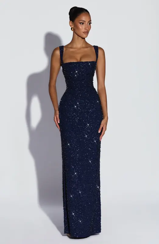VESTIDO LARGO CALANTHE - AZUL MARINO BRILLANTE