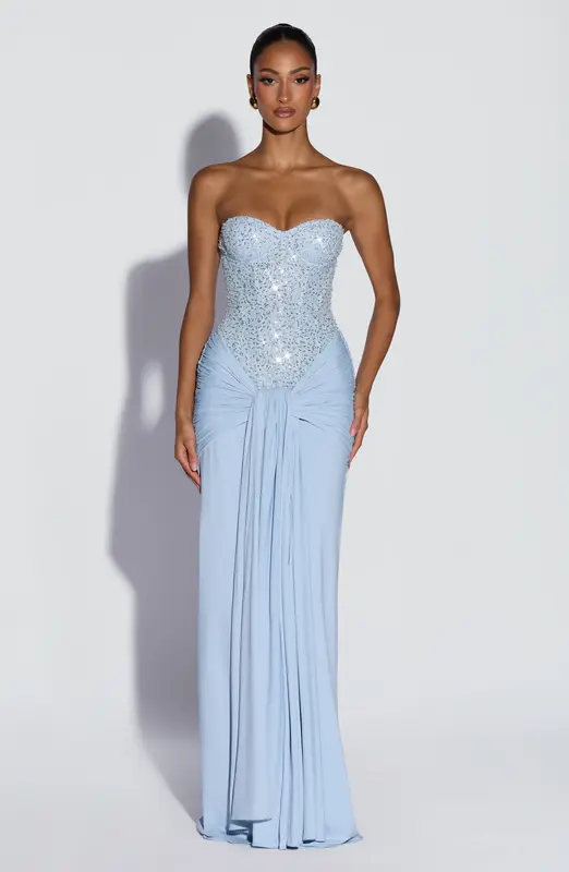 VESTIDO LARGO CARINA - AZUL GLACIAR