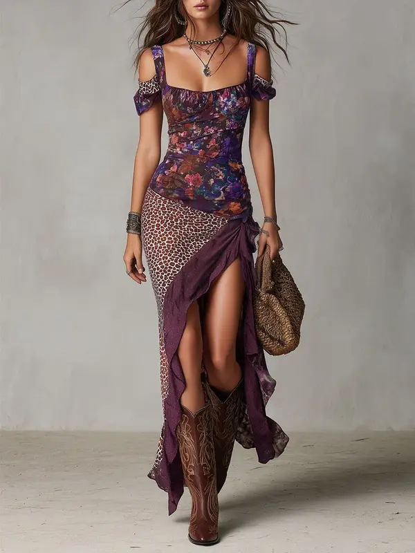 Vestido largo con estampado de leopardo