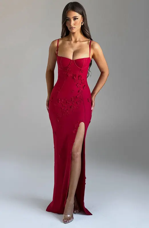 VESTIDO LARGO DALARY - ROJO FORRADO