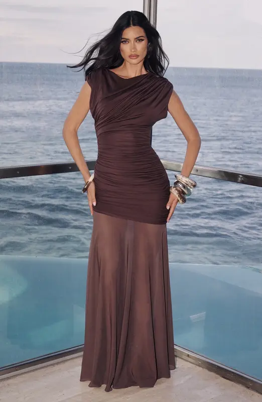 VESTIDO LARGO DEMELZA - MARRÓN CIRUELA