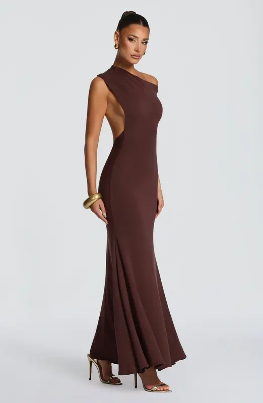 VESTIDO LARGO FIORA - MARRÓN CIRUELA