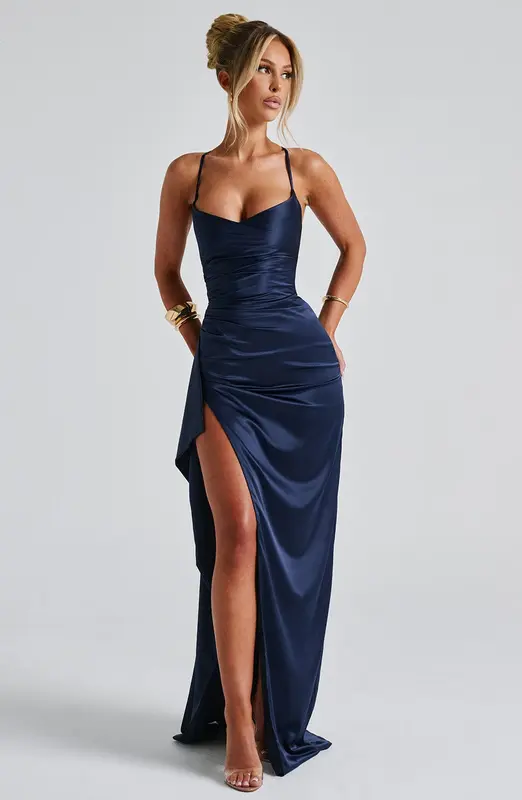 VESTIDO LARGO HELEN - AZUL MARINO