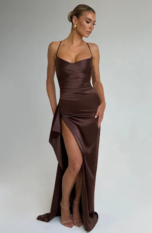 VESTIDO LARGO HELEN - MARRÓN CIRUELA