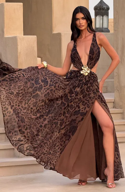 VESTIDO LARGO INDIANNA - ESTAMPADO DE LEOPARDO