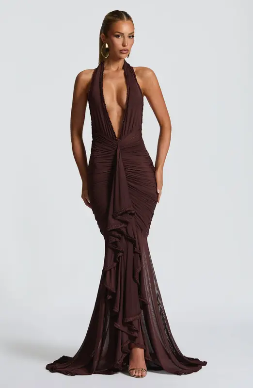 VESTIDO LARGO JANESSA - MARRÓN CIRUELA