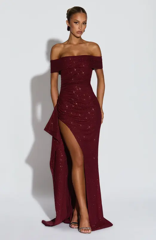 VESTIDO LARGO JOYCE - VINO BRILLANTE
