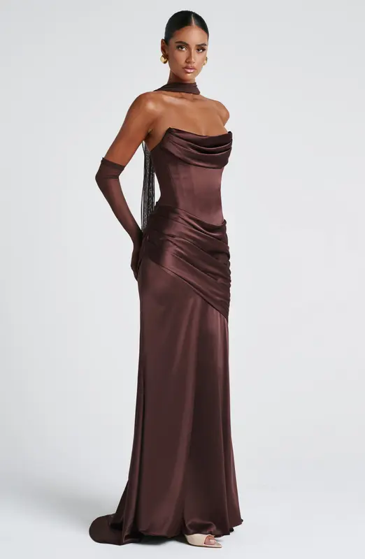 VESTIDO LARGO KENSINGTON - MARRÓN CIRUELA