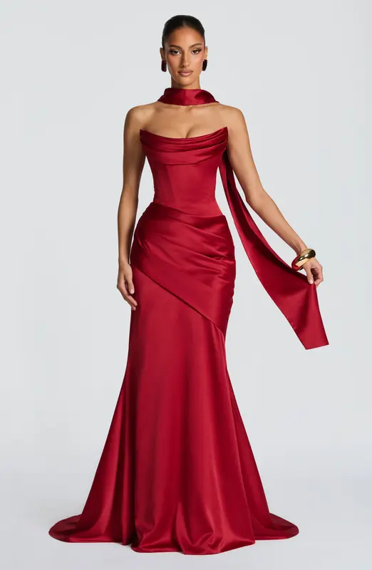 VESTIDO LARGO KENSINGTON - ROJO OSCURO