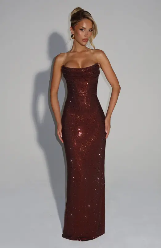 VESTIDO LARGO MIRABELLA - CIRUELA MARRÓN