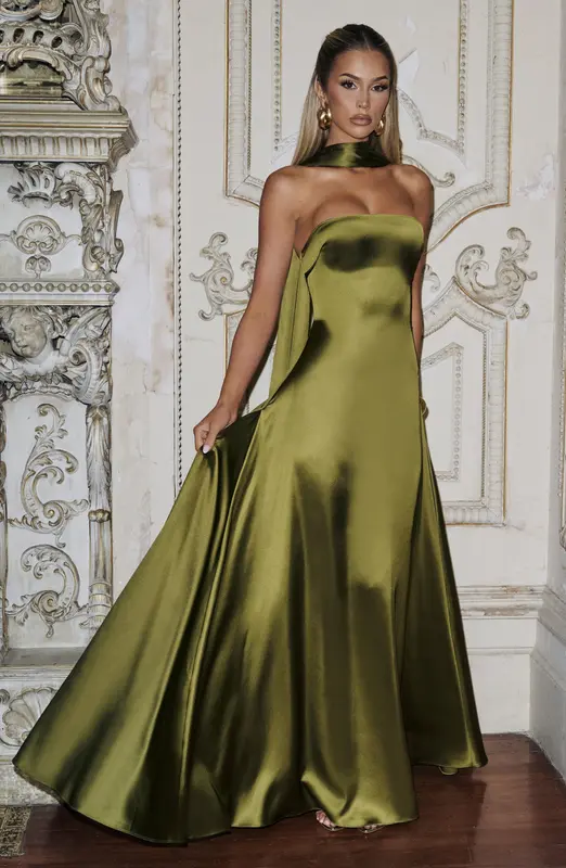 VESTIDO LARGO MORVEN - VERDE OLIVA OSCURO