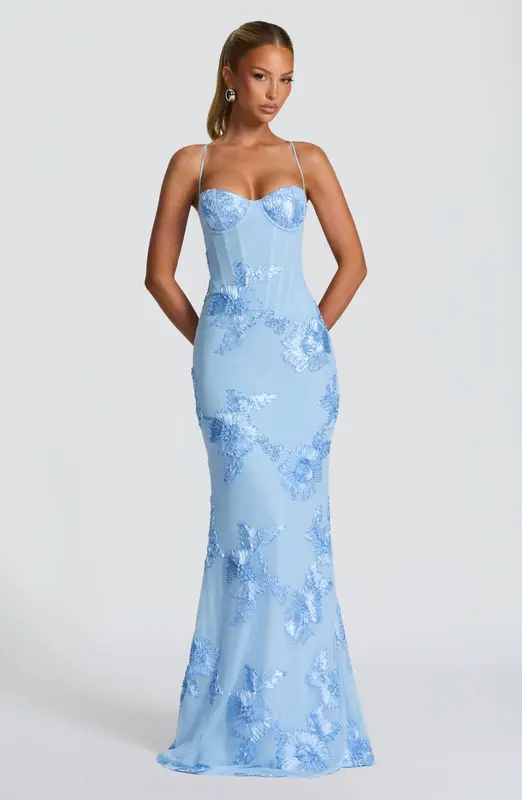 VESTIDO LARGO NEFERTITI - AZUL GLACIAR