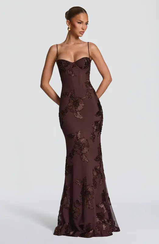 VESTIDO LARGO NEFERTITI - MARRÓN CIRUELA