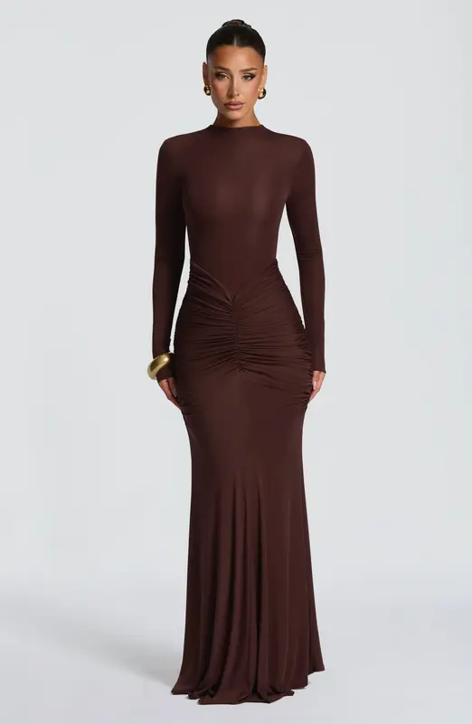 VESTIDO LARGO ORIANE - MARRÓN CIRUELA