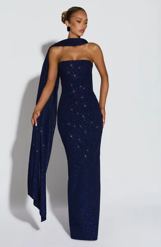 VESTIDO LARGO PANDRA - AZUL MARINO CON BRILLO