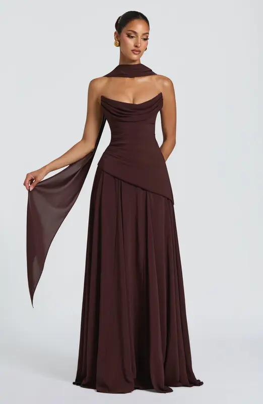 VESTIDO LARGO PATRICIA - MARRÓN CIRUELA