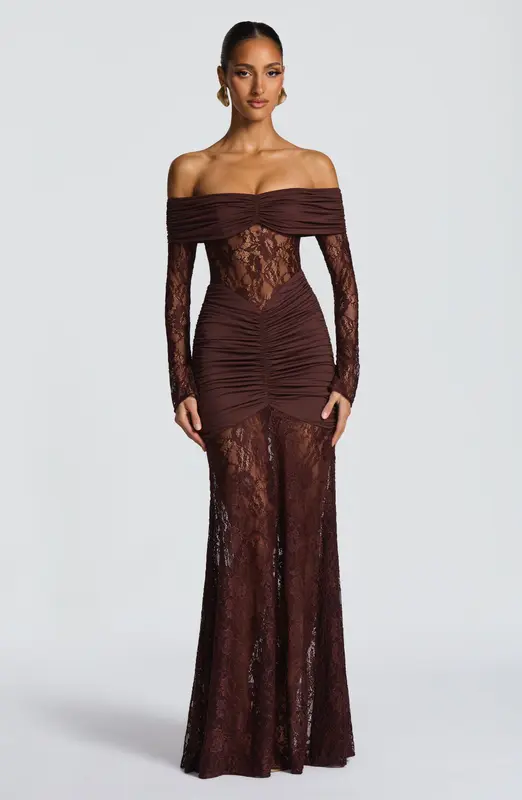 VESTIDO LARGO SAULINE - MARRÓN CIRUELA