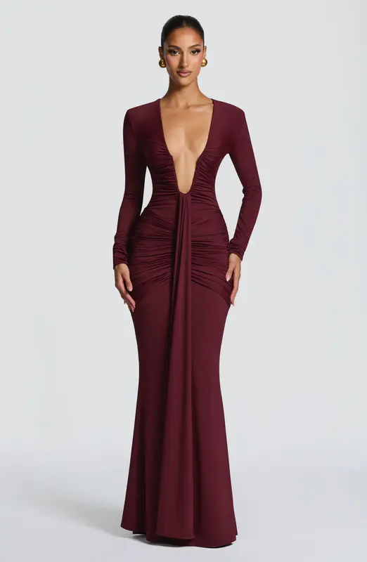 VESTIDO LARGO TARA - LACA CEREZA