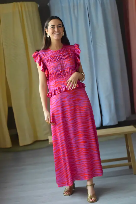 VESTIDO MARCELA - ROSA Y ROJO - OUTLET