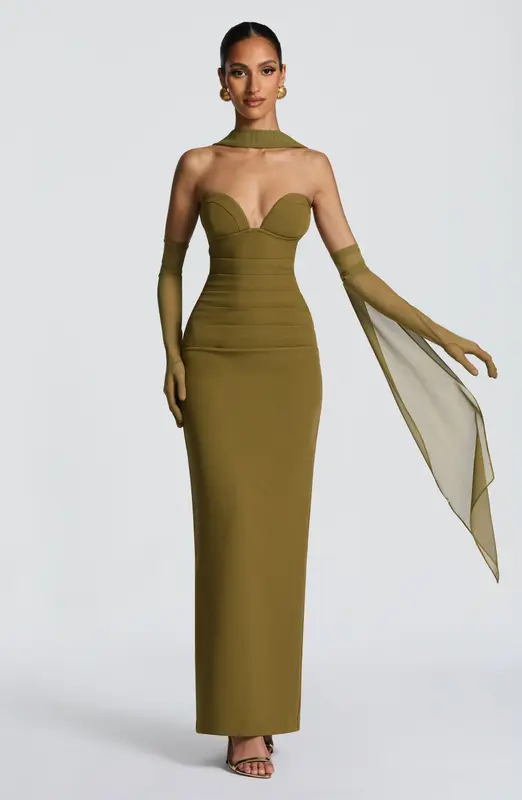 VESTIDO MAXI LINDSEY - OLIVA OSCURO