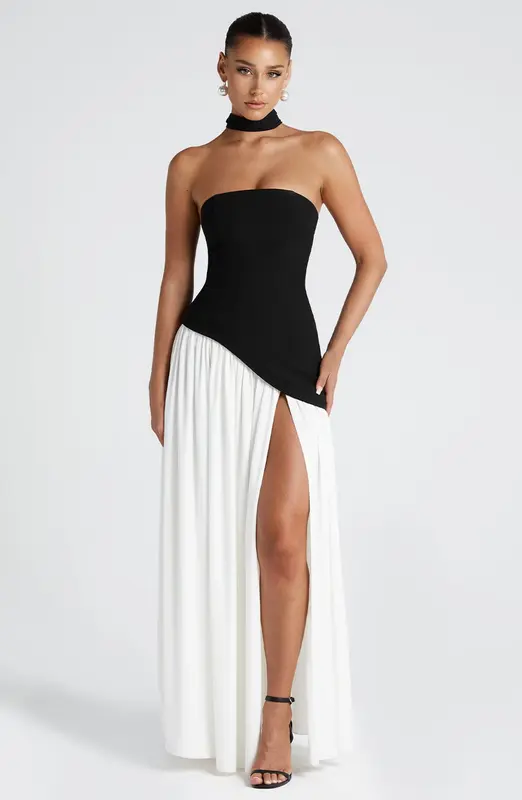 VESTIDO MAXI MALIYAH - BLANCO Y NEGRO